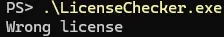Output after creating a license.bin with nonsense: “Wrong license”