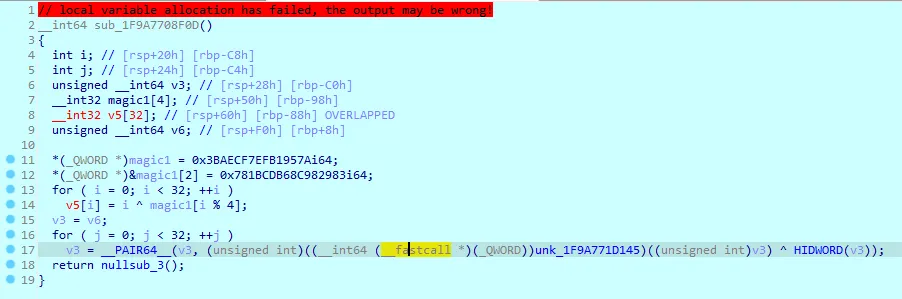 I found an IDA screenshot, but kept binary ninja’s one because I could rename the variables there (I lost ida file and could not reproduce this for some reason)